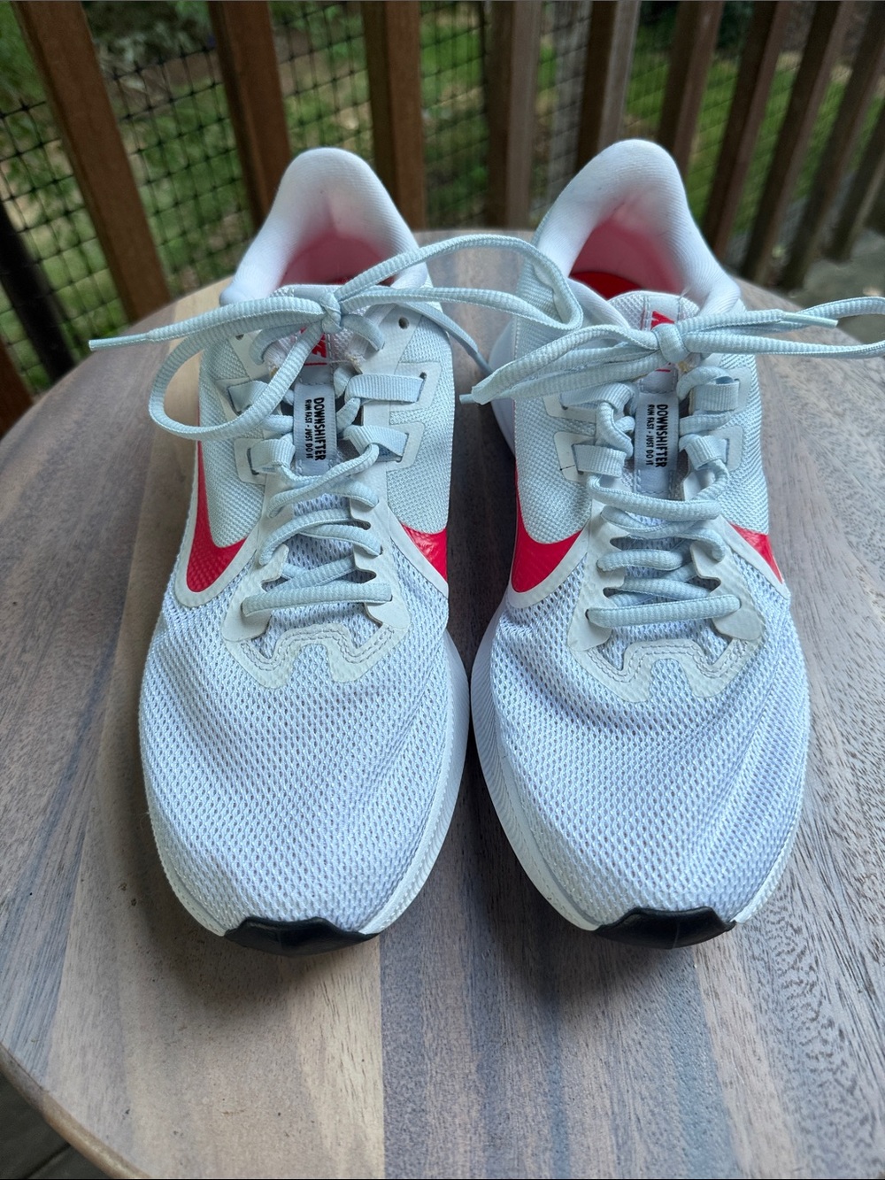 Nike Women's Downshifter White Sneakers with Pink Swoosh